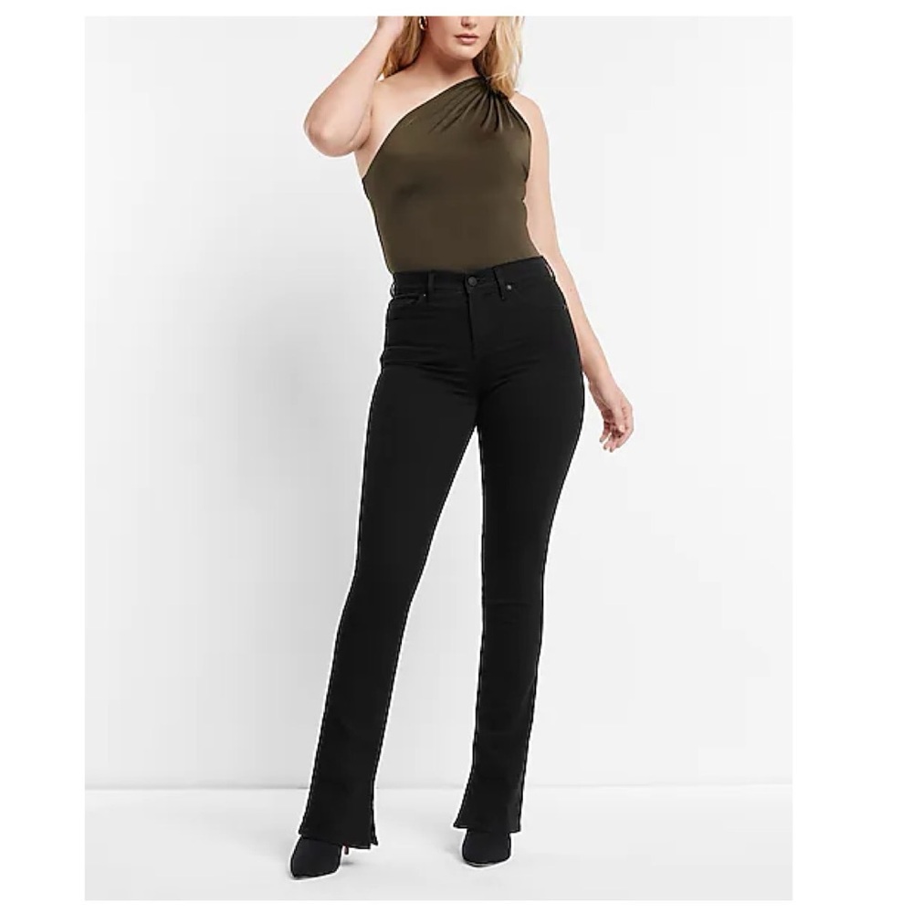 NWT EXPRESS BOOT HIGH RISE KNEE DISTRESSED SIDE SLIT JEANS BLACK 16R